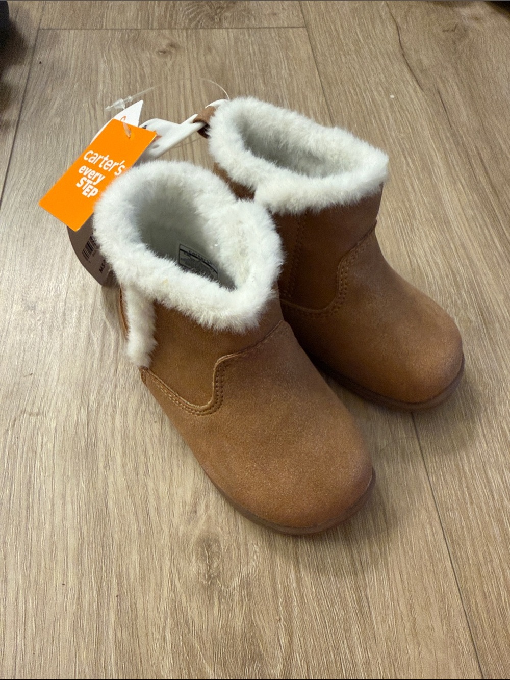 Carter's Toddler Faux-Suede Boot with White Faux-Fur Trim - Chestnut Brown